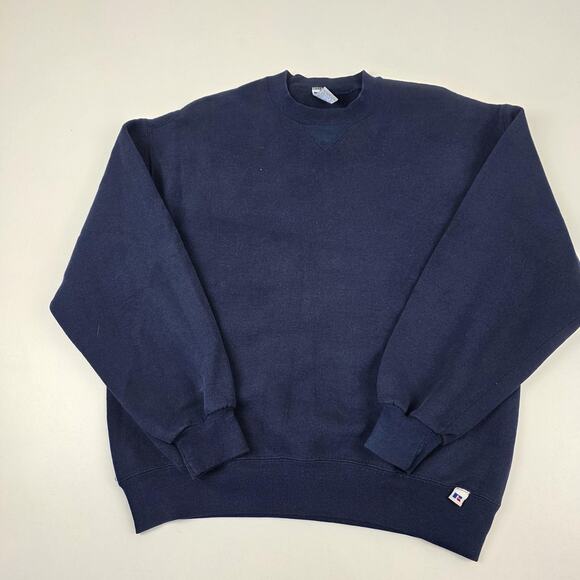 VINTAGE Russell Athletic Sweatshirt Mens Large Blue Crewneck Made USA 50/50 90s - Picture 1 of 10